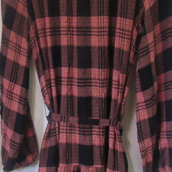 Anthropologie Cloth & Stone Red & Black Plaid Tied at Waist Dress, Size M  E1112 - Picture 6 of 7